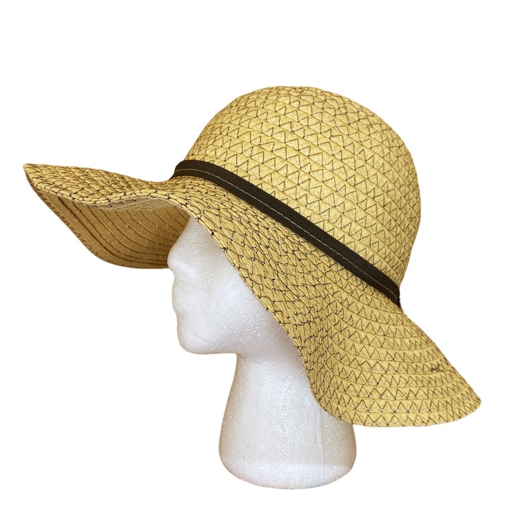 Floppy Sun Hat with Brown Ribbon 100% Paper One Size New without Tags